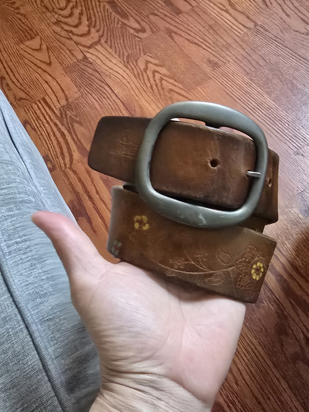 Vintage Levi's Latigo Leather Belt Size 32 Embossed Floral Painted Flower Boho